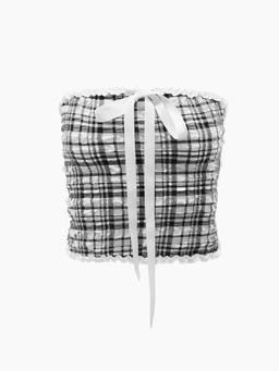 [카리나,허영지,니콜 착용] ribbon check tube top blouse - black