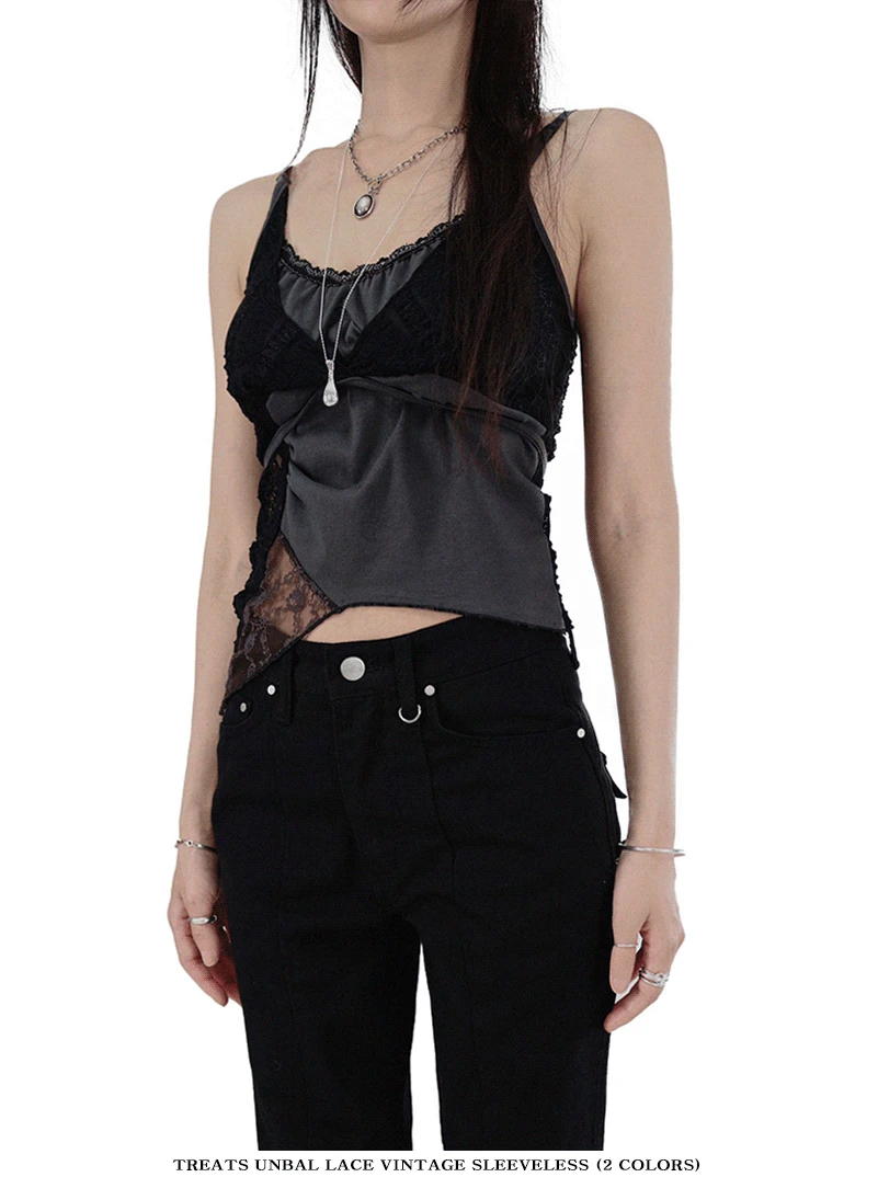 TREATS UNBAL LACE VINTAGE SLEEVELESS 트리트스 언발 레이스 빈티지 슬리브리스 (2 COLORS)