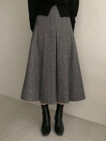 이런 상품 어때요? (L제작)하이웨스트 헤링본 모직 A라인 핀탁주름 플리츠 롱 겨울 스커트(울50)