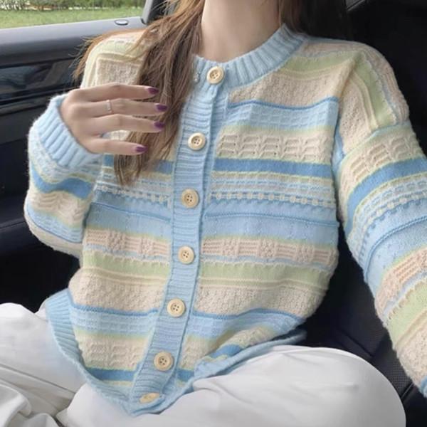 Candy Stripe Knit Cardigan - 캔디 스트라이프 니트 가디건