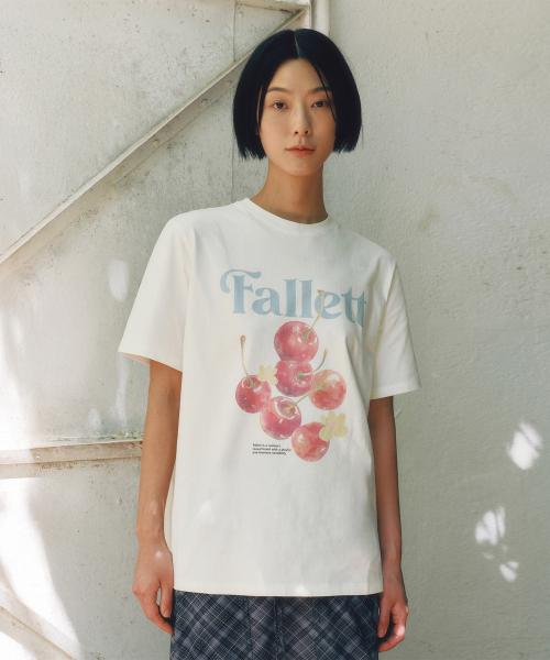 체리 프린팅 오버핏 반팔티 아이보리