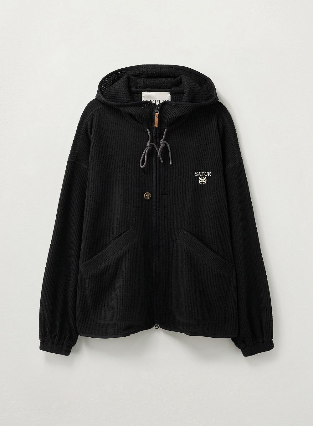 Light Weight Fleece Hood Zip-up - Black