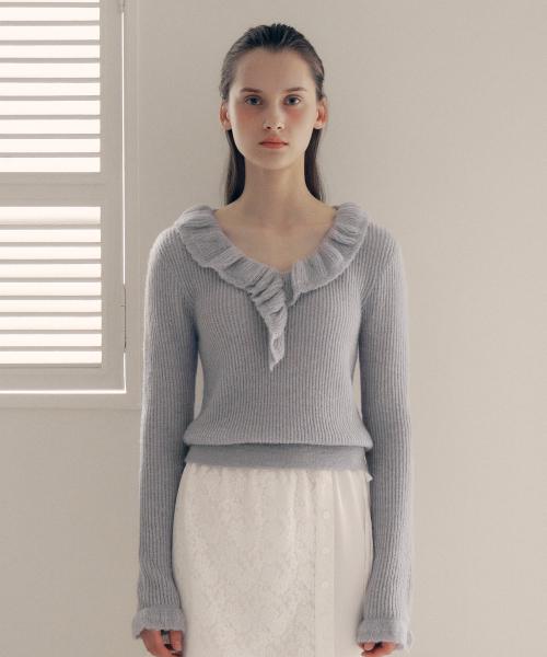 FRILL COLLAR KNIT GRAY