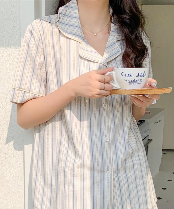 쁘렌디 [직진🚀]블루밍 커플잠옷 여름 파자마 홈웨어 세트 (반팔/반바지)