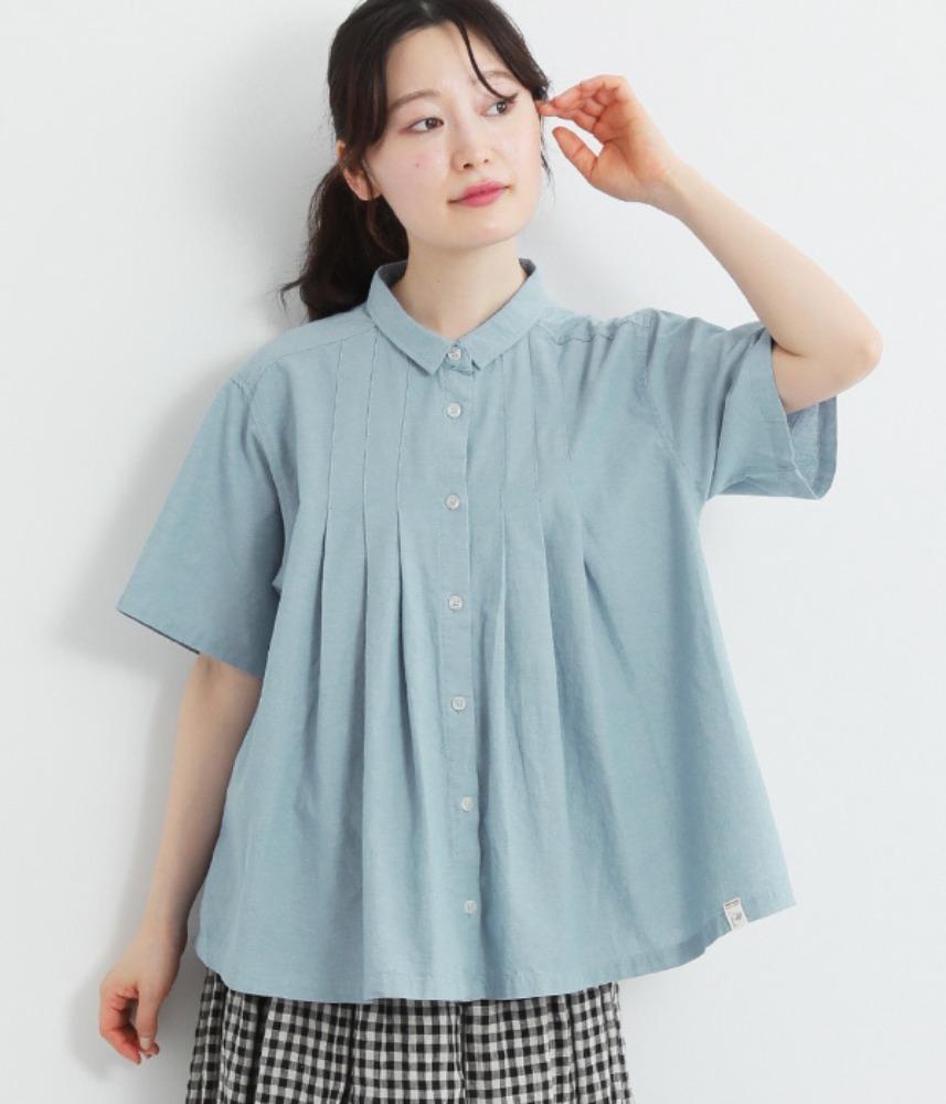[JPN buying]NT cotton chambray shoulder pin-tuck blouse / (31) BLUE