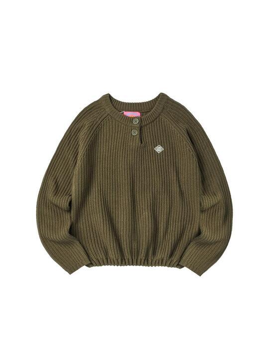 W BUTTON CROP PULLOVER [KHAKI]