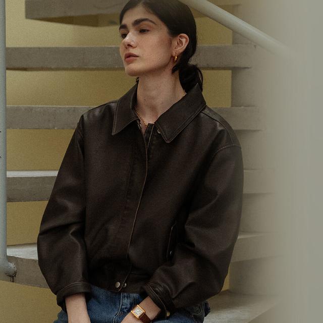 Natural crack leather blouson_Brown