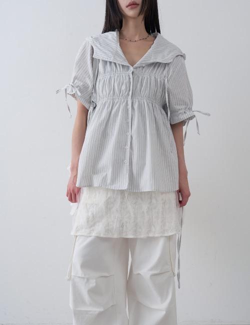 stripe shirring hood shirts
