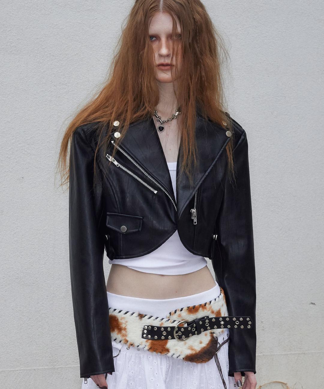 Curved Crop Rider Jacket (BLACK)