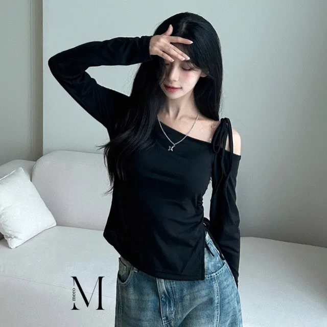 미오-무드 리본 원오프 허리 셔링티