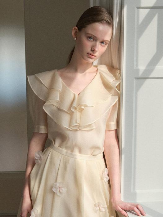 VALLERIE Organza ruffle blouse (Oatmeal)