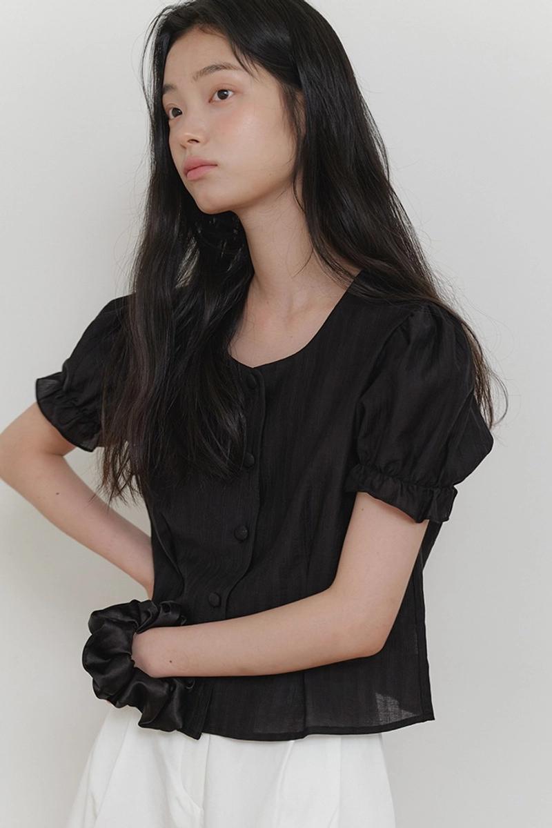 YUPPE - [7월 11일 예약배송] SOFT SHIRRING SHIRT_BLACK