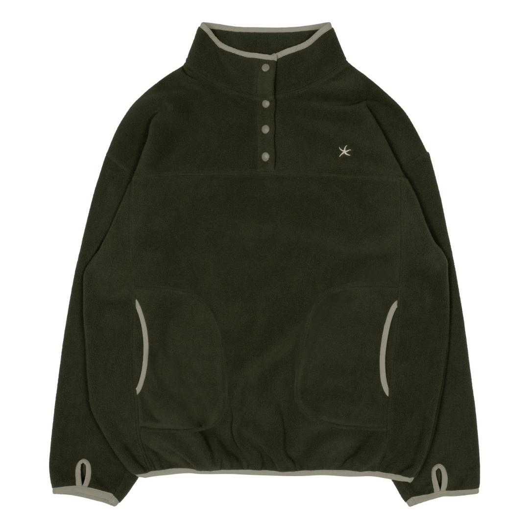 TCM half button fleece pullover (khaki)
