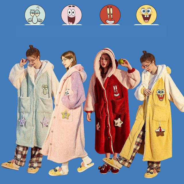 스폰지밥 네모바지 뚱이잠옷 귀여운캐릭터 징징이 집게사장 극세사수면가운 가운파자마