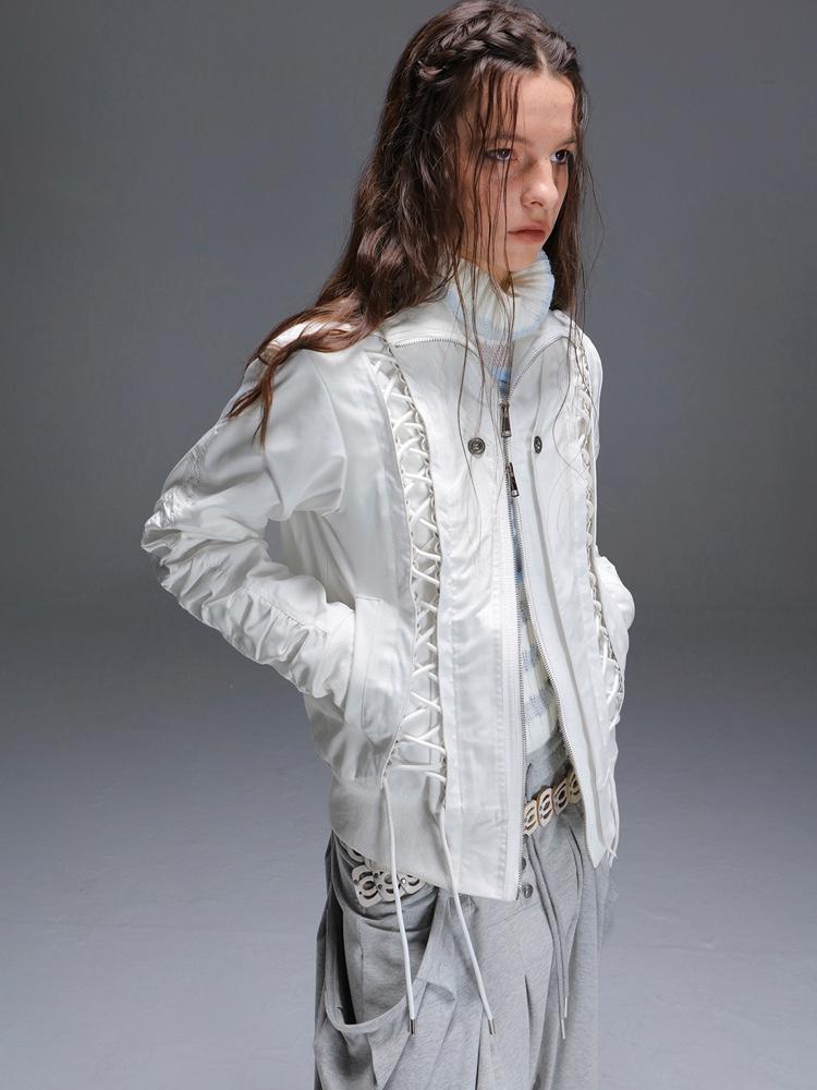 Double Punch Lace-up fur shawl short jacket