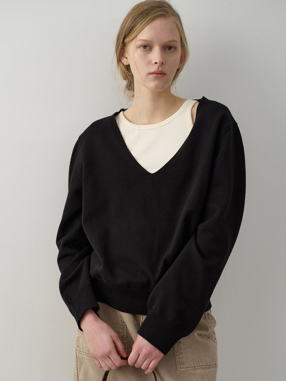 딥 브이넥 니트_black