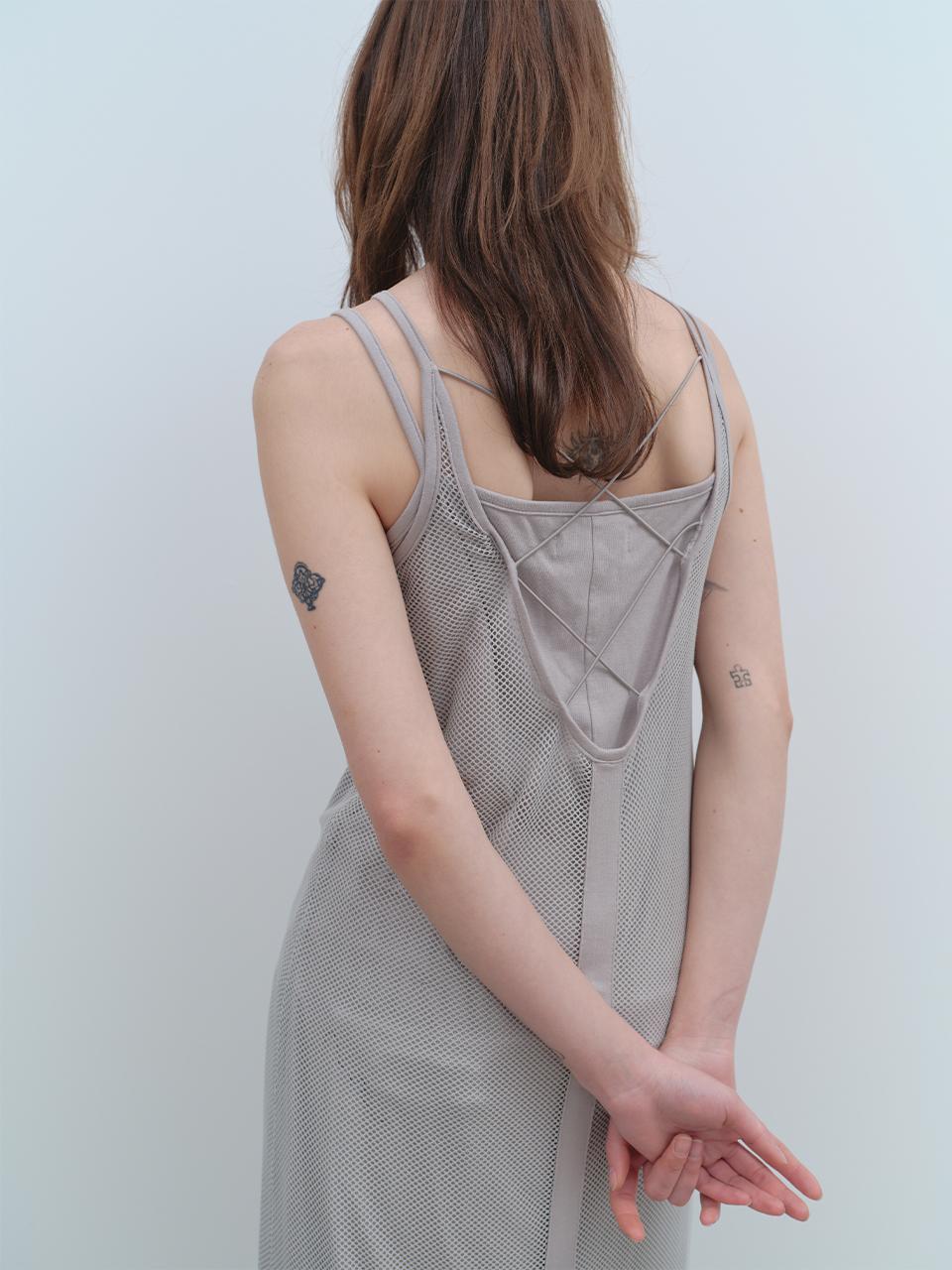 Mesh Back String Jersey Dress [Light Gray]