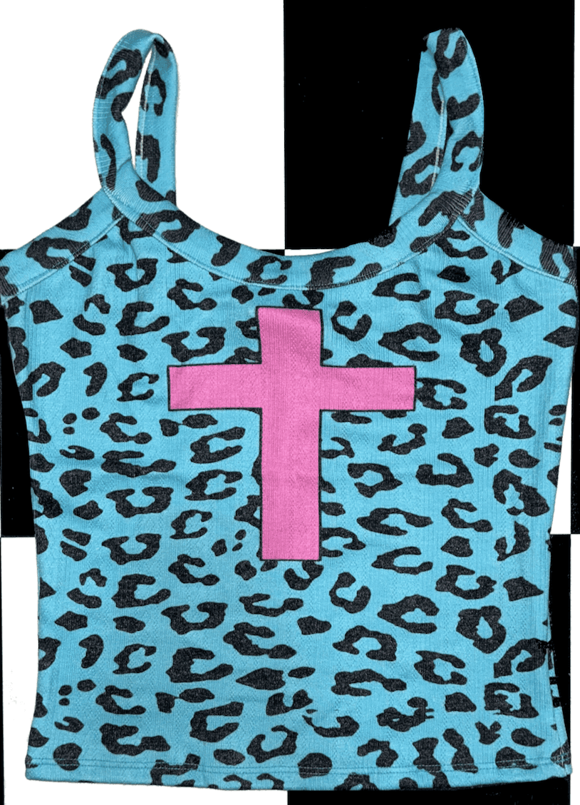 PINK CROSS LEOPARD POINTELLE CAMI