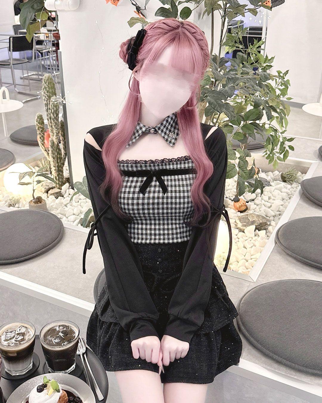 リボンスリットギンガムアンサンブルトップス ブラック | ファッション通販＆メディアMyColor ～マイカラー～