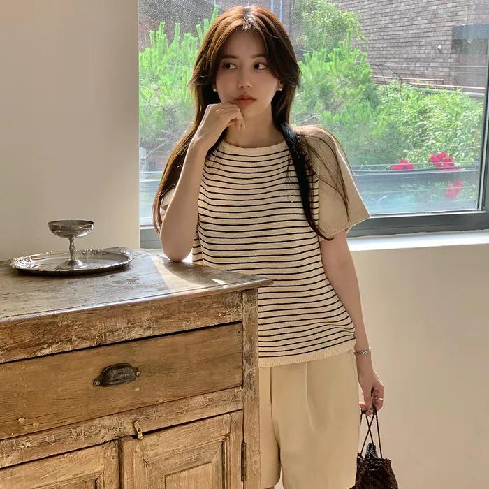 Stripe cotton blended knit TISU03TN01_Ivory