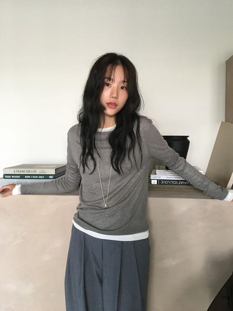 (베이지 당일출고)ROUND WOOL T-SHIRT 라운드 울 긴팔 티셔츠