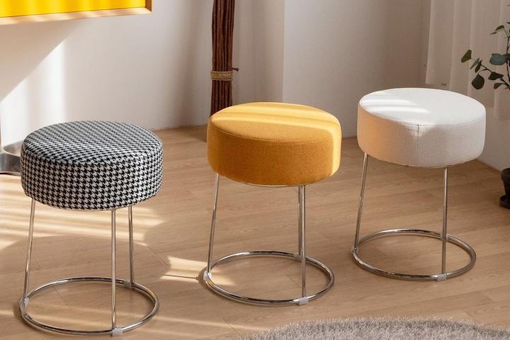 리아스툴 화장대 인테리어 보조의자 패브릭 체크 디자인 카페의자 3colors