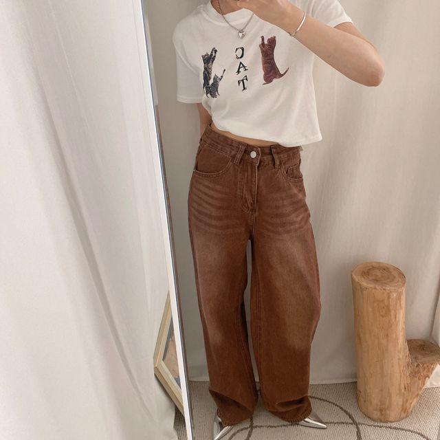 멀디 워싱 칼라 하이웨스트 와이드팬츠_일랑