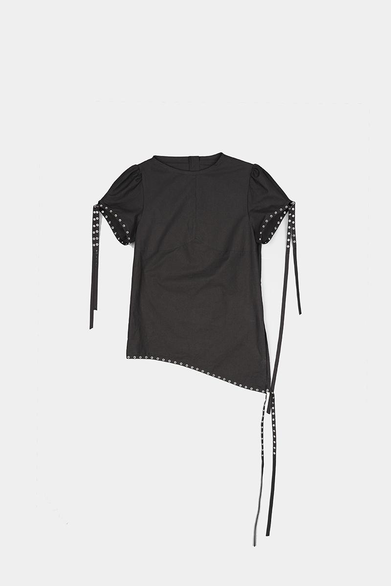 PUFF SLEEVE EYELET STRAP BLOUSE