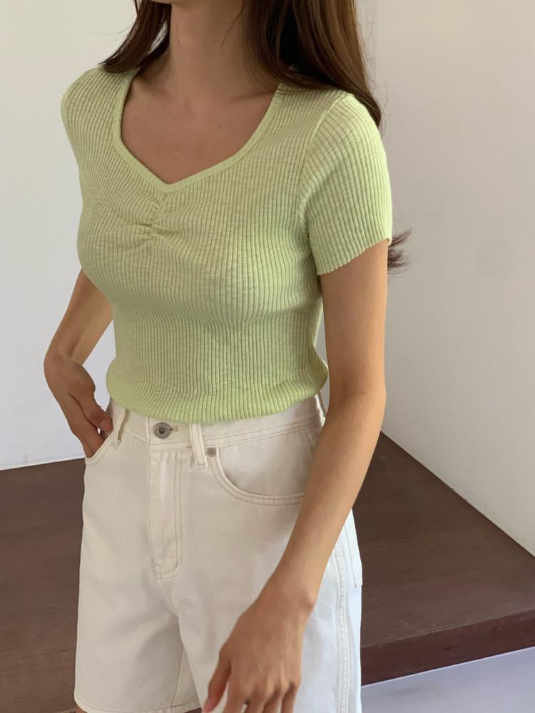 그레이 당/ 진심 하트 셔링티 (6col) - 면 반팔 골지 브이넥 스퀘어넥 여성스러운 반팔티