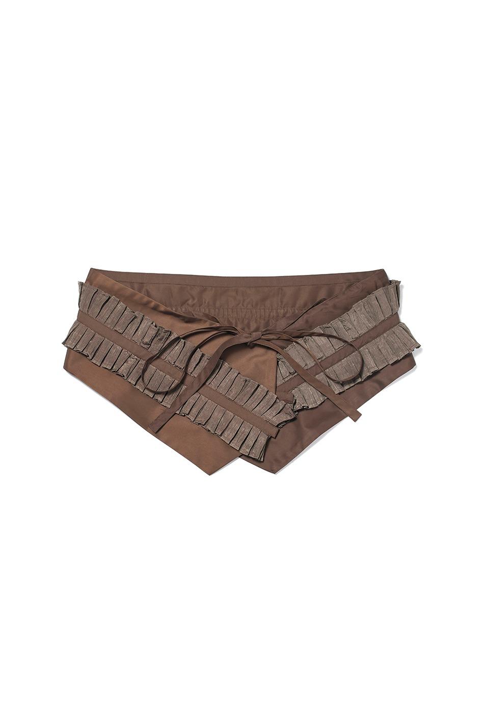 PLEATS LAYERED POUCH BELT, BROWN