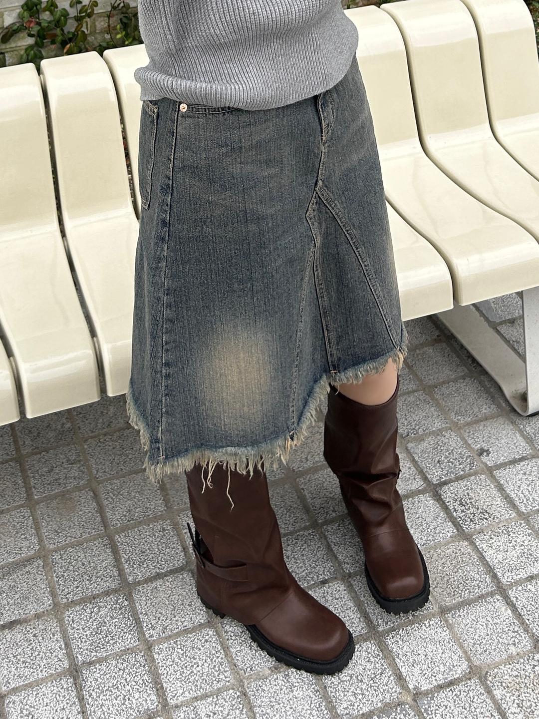 고로고로 빈티지 5부 데님 중청 미디스커트