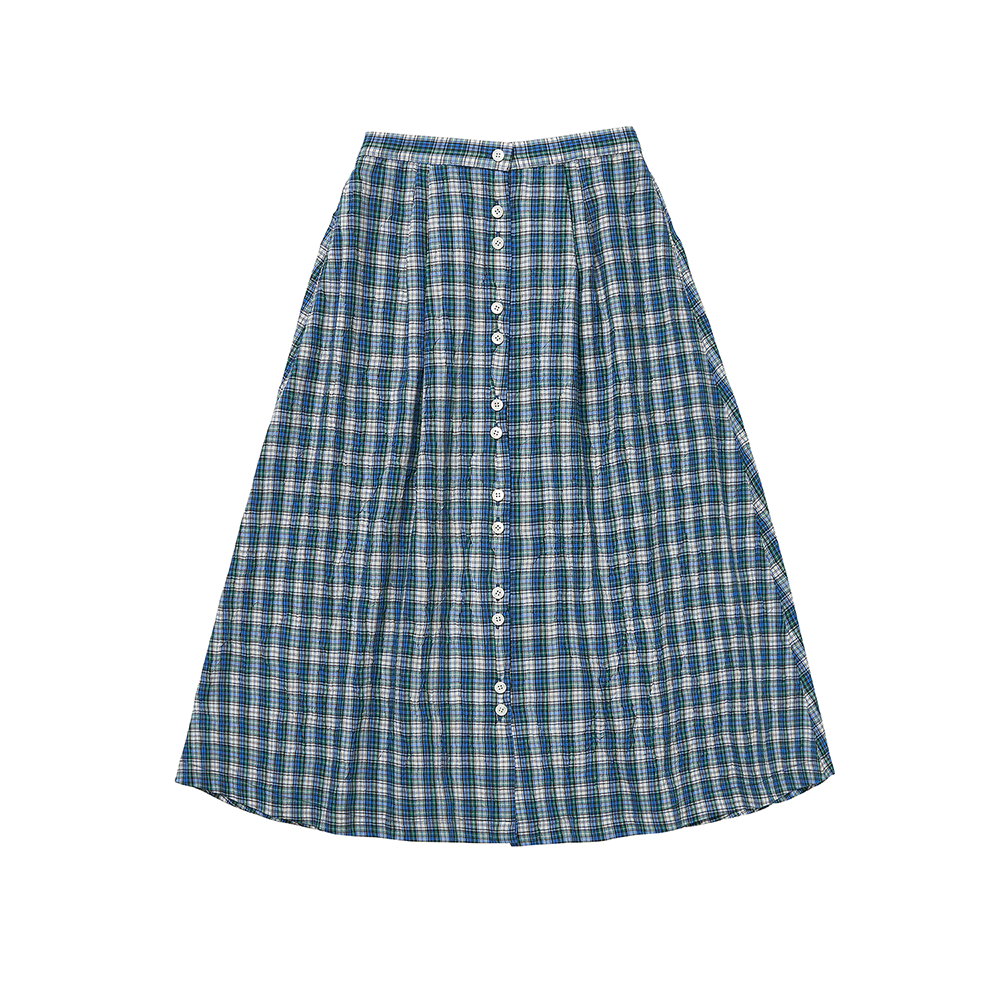 Button Placket Check Skirt - Blue Check