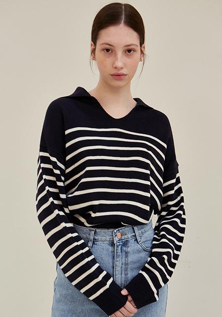 SAILOR COLLAR STRIPE KNIT_NAVY