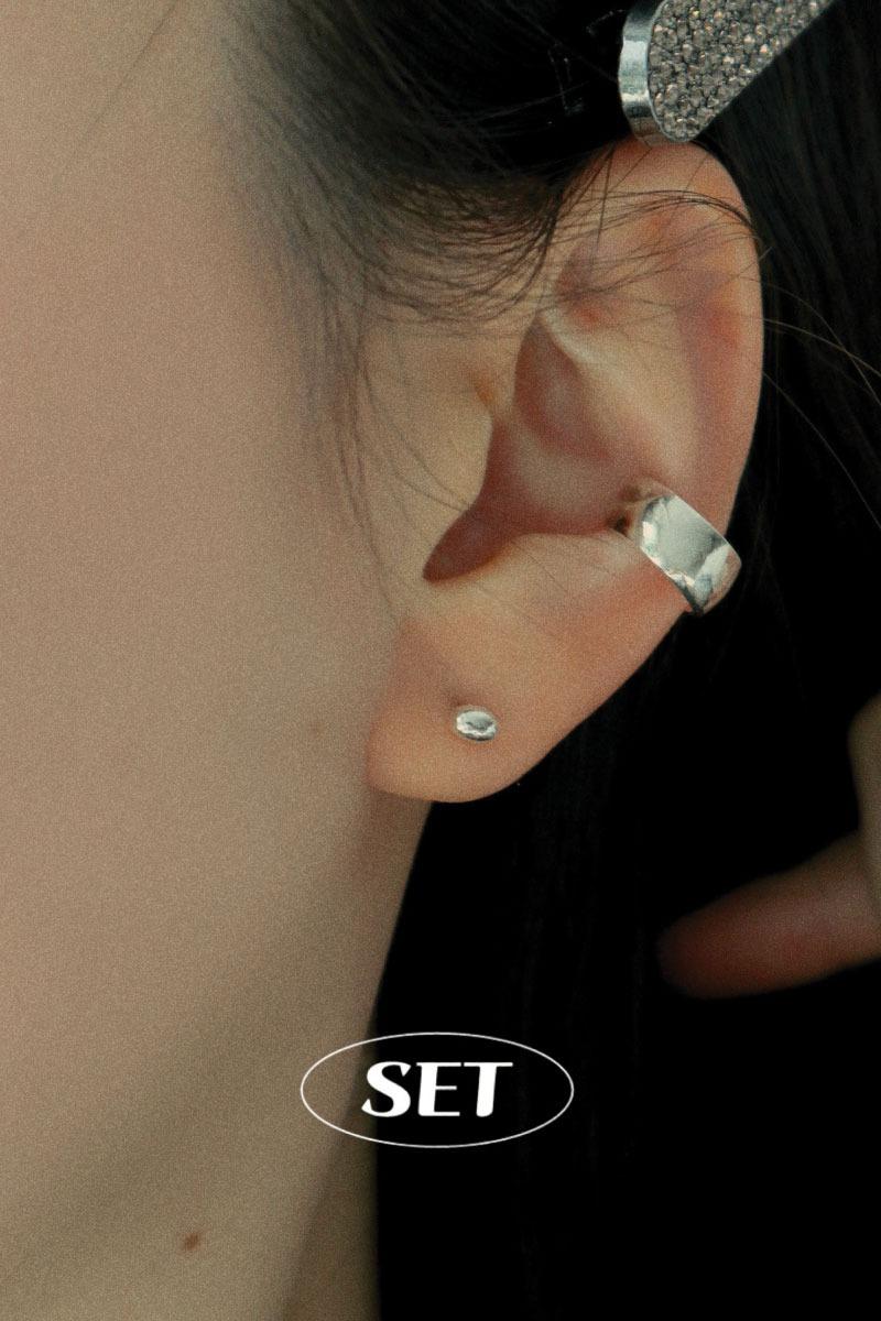 [SET] 925silver 와이드 라운딩 어커프 귀찌 (1ea) & 유광 에그 볼 피어싱 (1ea) 세트