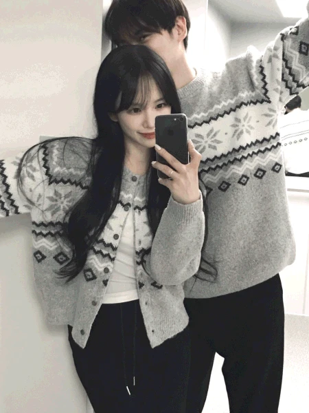 [커플룩🤍/사이즈세분화] 윈터 노르딕 커플 니트 가디건 - 4C