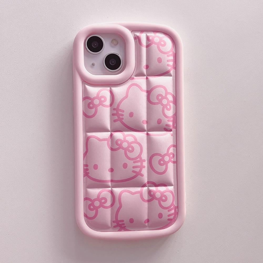 헬로키티 핑크 퀄팅 패딩 엠보 쿠션 아이폰 케이스 11 12 13 14 15 pro max 아이폰 프로맥스 고양이 케이스