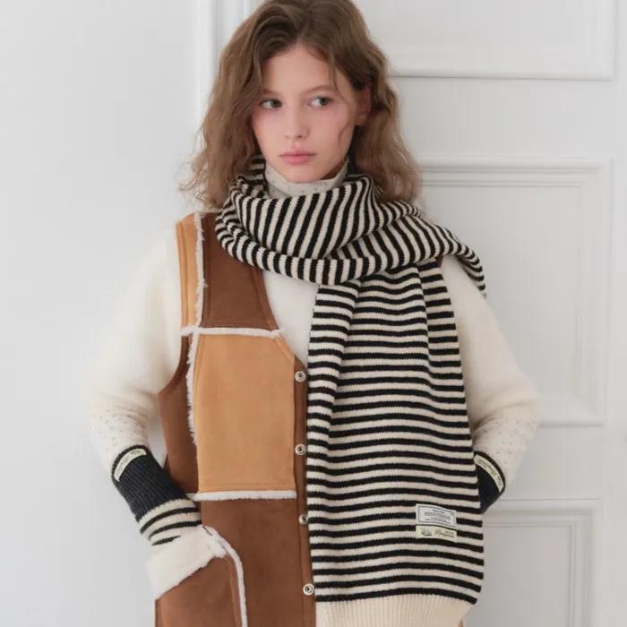 스트로우 스트라이프 니트 머플러 [ CREAM / NIGHT ] [M006CN]