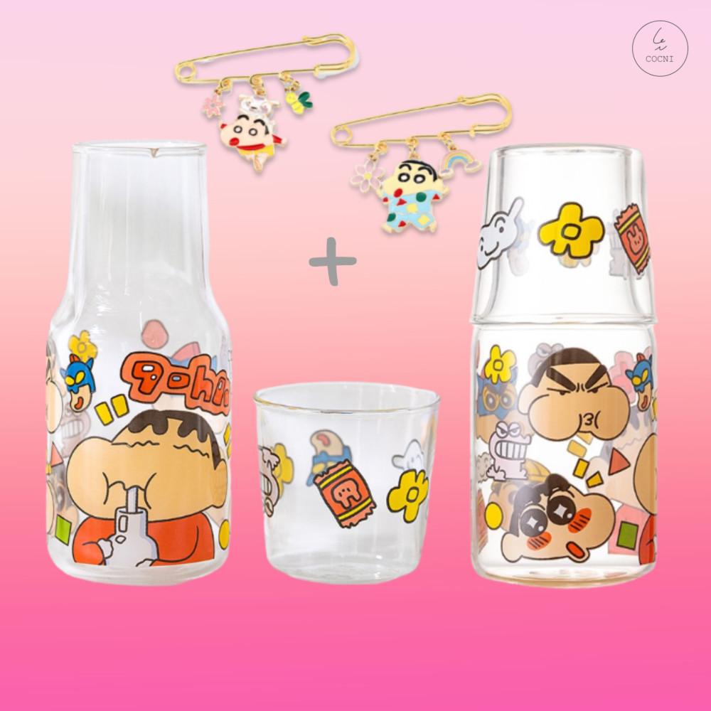 짱구컵 유리물병세트 짱구는못말려 귀여운컵 홈카페 감성소품 친구선물