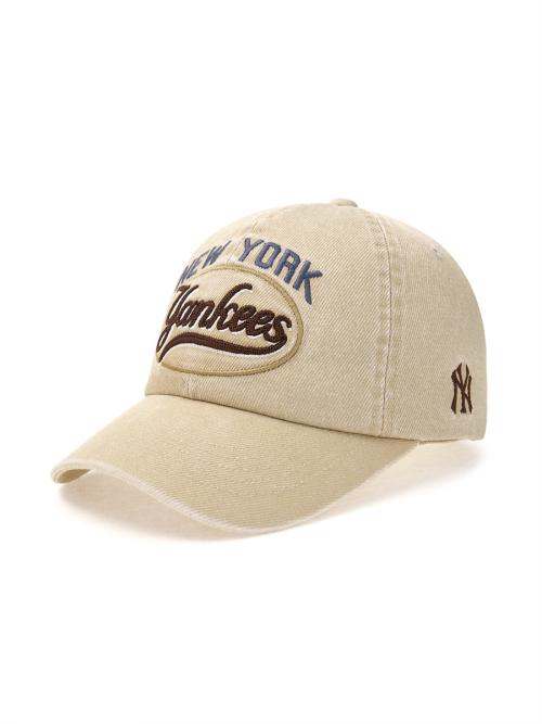 바시티 빈티지 컬시브 스티치 언스트럭쳐 볼캡 NY (L.Beige)