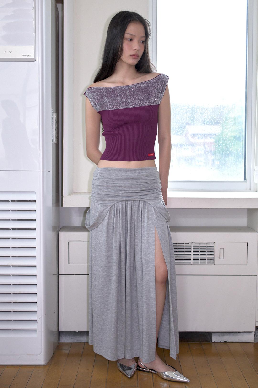 [7/1 PRE-ORDER] DRAPED TURN OVER SKIRT_MELANGE GREY