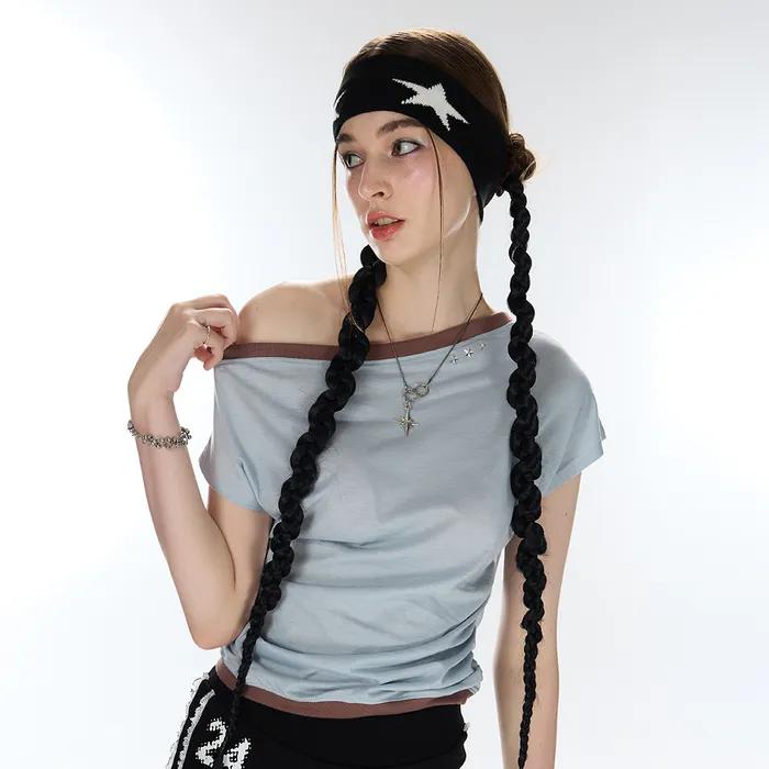 L12 ONE-SHOULDER BOATNECK TOP(SKY BLUE)