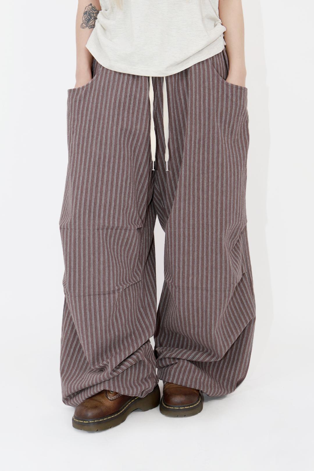 스트라이프 로우 포켓 벌룬팬츠