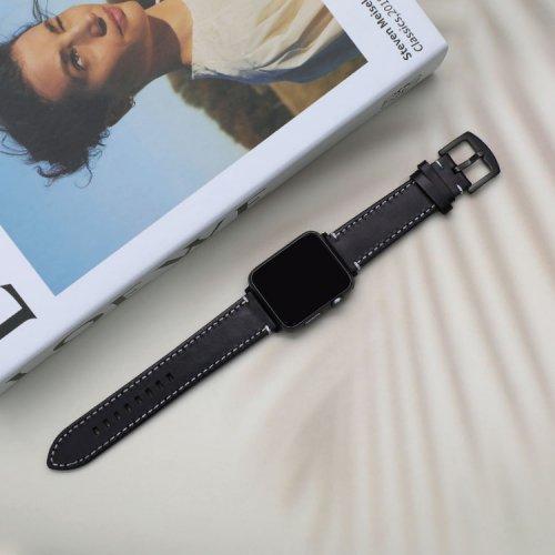 VRA247-BK 애플워치스트랩 스티치 오일피 프리미엄 가죽밴드 7 6 5 4 3 2 1 SE 세대 38 40 41 42 44 45mm