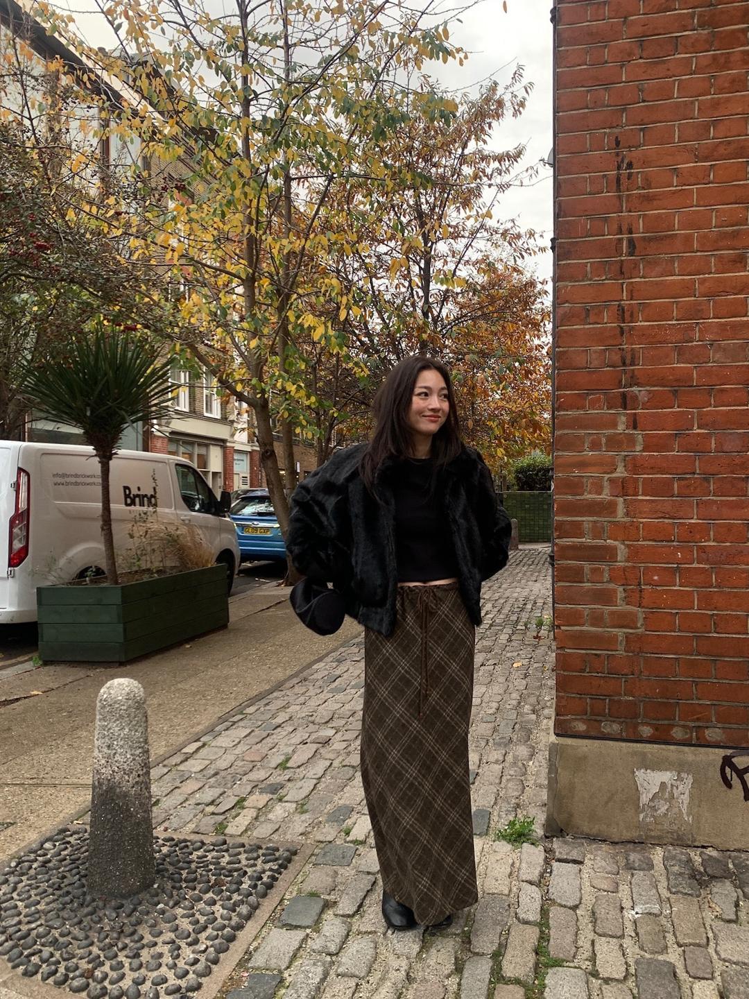 샵보애 UNDERSON 언더슨 플로렌 울 체크 스트링 플레어 롱 스커트 (2col)