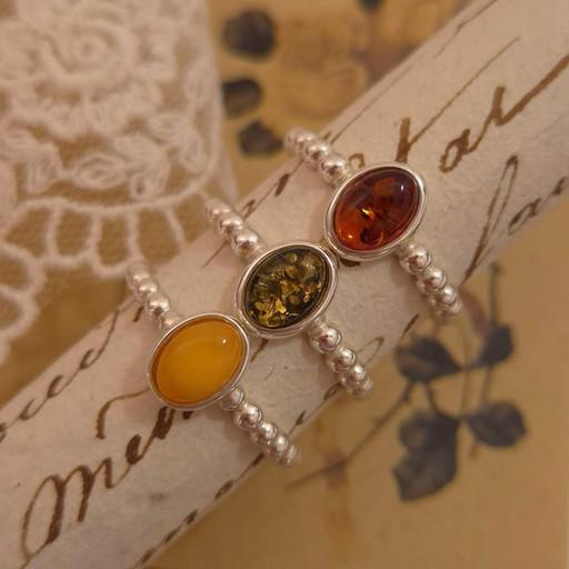 금파 호박 & 밀화 호박 & 그린 호박 심플 도트 반지