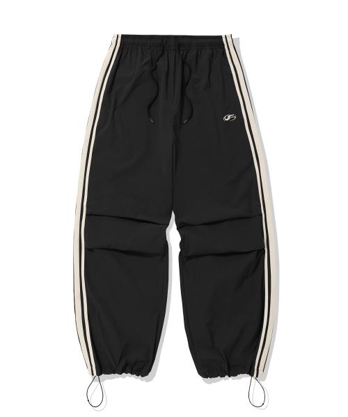 나일론 투 턱 테이핑 팬츠-블랙