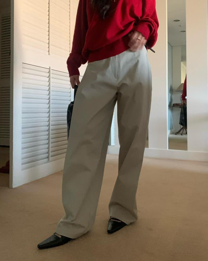 스냅 와이드 팬츠 코튼 핀턱 데일리 바지 (3color)