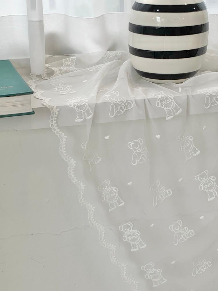 [망사] 뉴곰스 곰돌이 레이스 자수 커튼 원단 백아이보리 컬러 1마 유모차커튼 차량용커튼 아이방 커튼