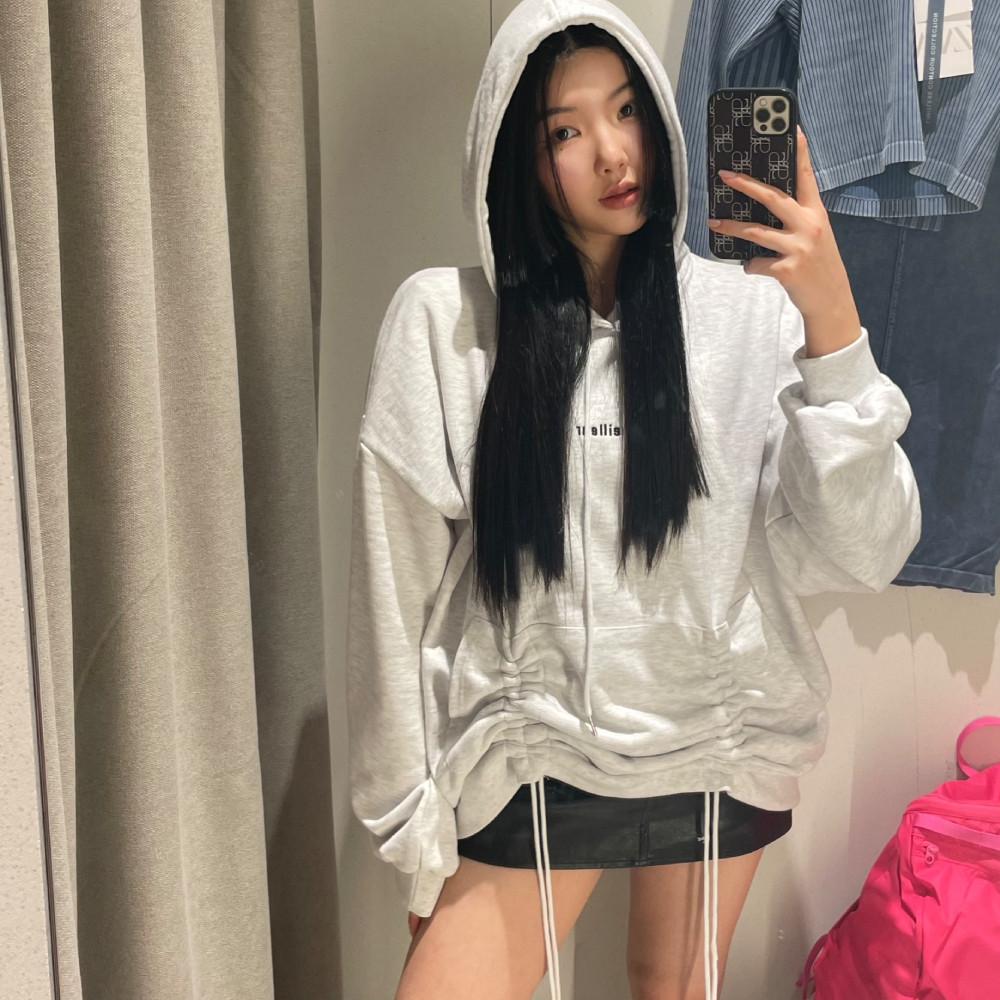 머피 스트링 롱 후드티 ( 셔링, 루즈핏, 박시핏, 후드티셔츠 2color )