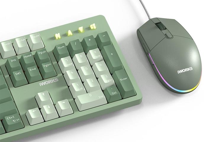 유선 키보드 마우스 세트 아이웍스 적축 민트 + 키스킨 증정